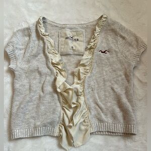 Hollister Women’s Short Sleeve Ruffle Trim Knit Open Cardigan XS